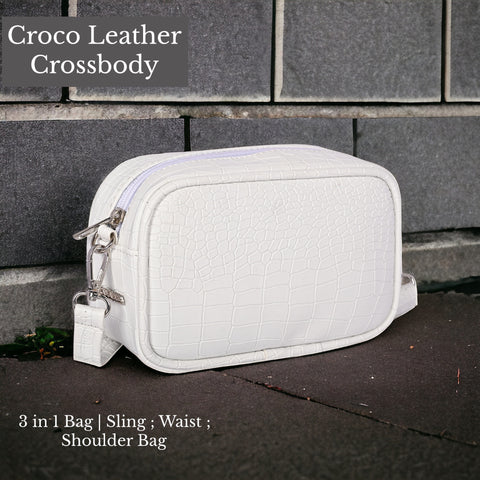 Shamrock White Croco Crossbody Cum Waist Bag for Women