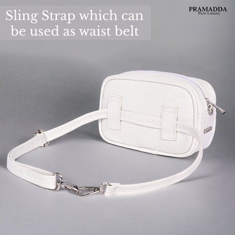 Shamrock White Croco Crossbody Cum Waist Bag for Women
