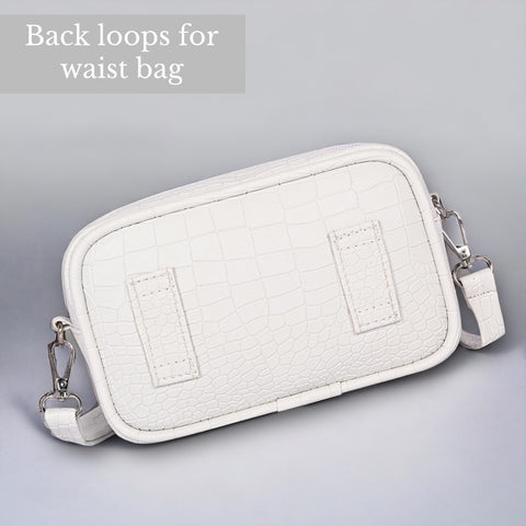 Shamrock White Croco Crossbody Cum Waist Bag for Women
