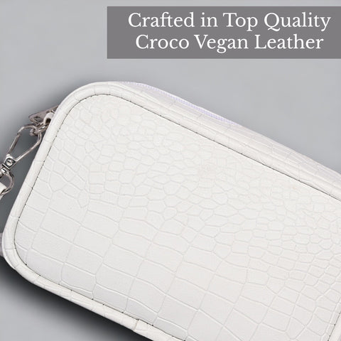 Shamrock White Croco Crossbody Cum Waist Bag for Women