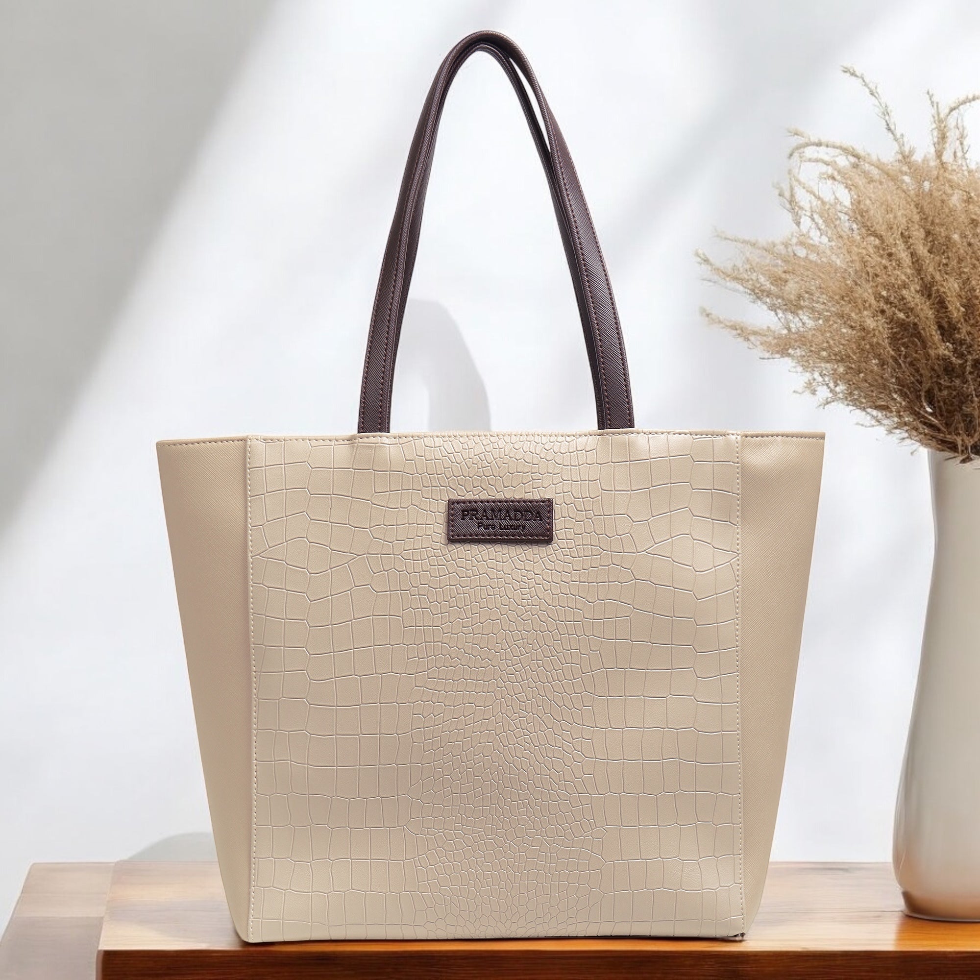 Fiona Croco Tote Bag with Dona Croco Sling Combo. (Beige & Brown)
