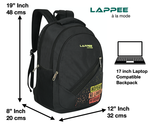 Lappee NO FEAR Midnight Black Casual Backpack with Rain Cover for Men Bagpack for College, Office, School