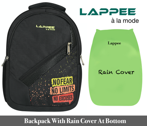 Lappee NO FEAR Midnight Black Casual Backpack with Rain Cover for Men Bagpack for College, Office, School
