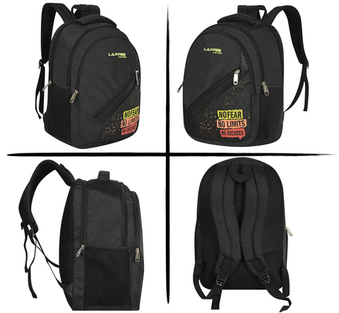 Lappee NO FEAR Midnight Black Casual Backpack with Rain Cover for Men Bagpack for College, Office, School