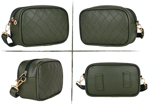 Olive Green Check Emboss Crossbody Cum Waist Bag For Women