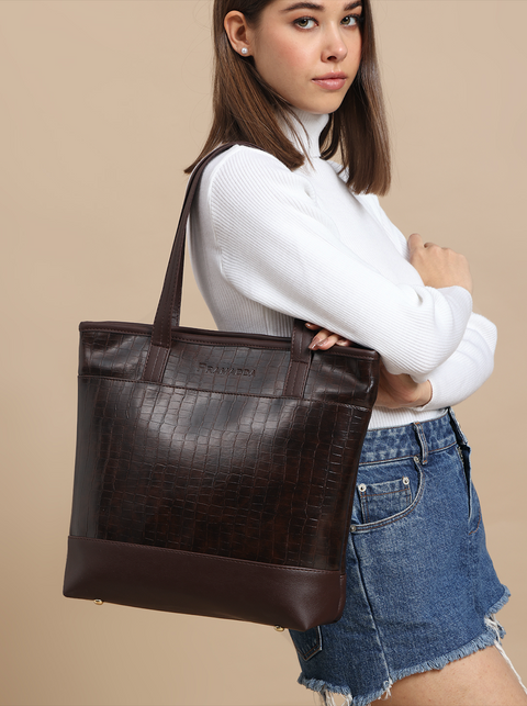 Keesha Brown Croco Tote (15 inch)