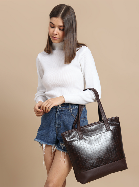 Keesha Brown Croco Tote (15 inch)