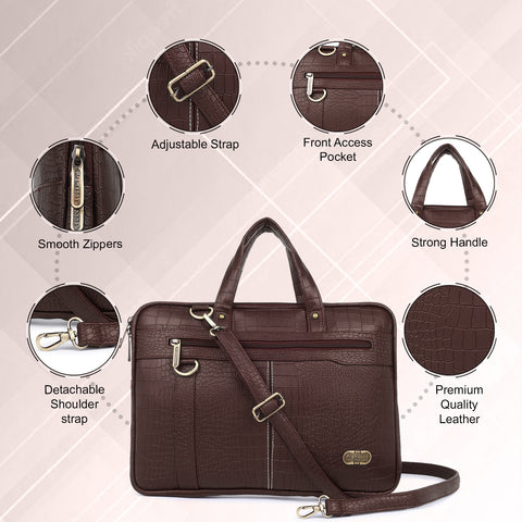 Mocha Brown Pearson Croco Office Messenger Bag