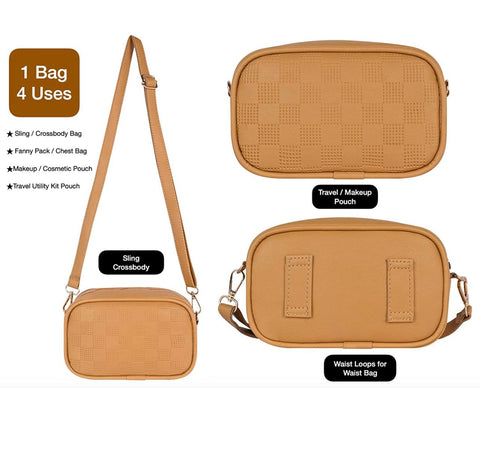 Classic Mustard check emboss crossbody sling cum waist bag for women