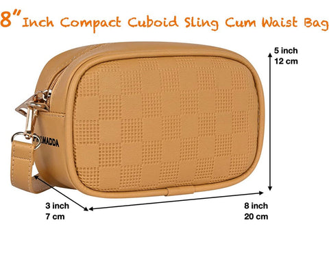 Classic Mustard check emboss crossbody sling cum waist bag for women