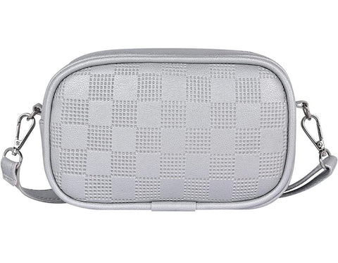 Classic Silver check emboss crossbody sling cum waist bag for women