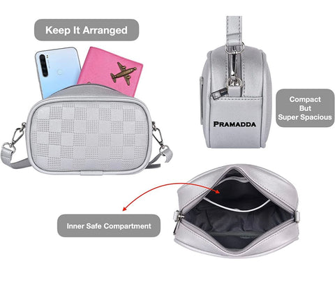 Classic Silver check emboss crossbody sling cum waist bag for women