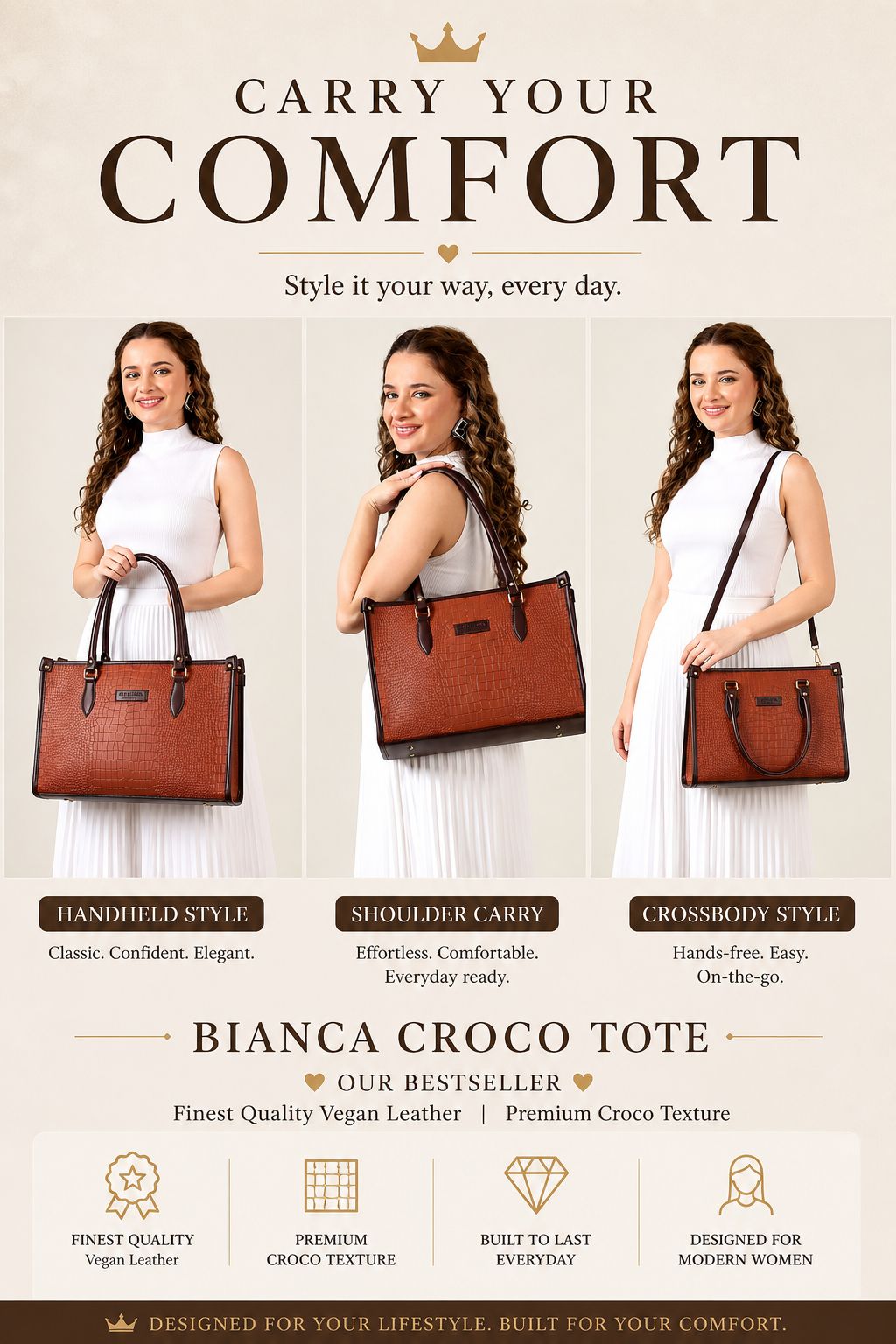 Bianca Croco Leather Tote Bag