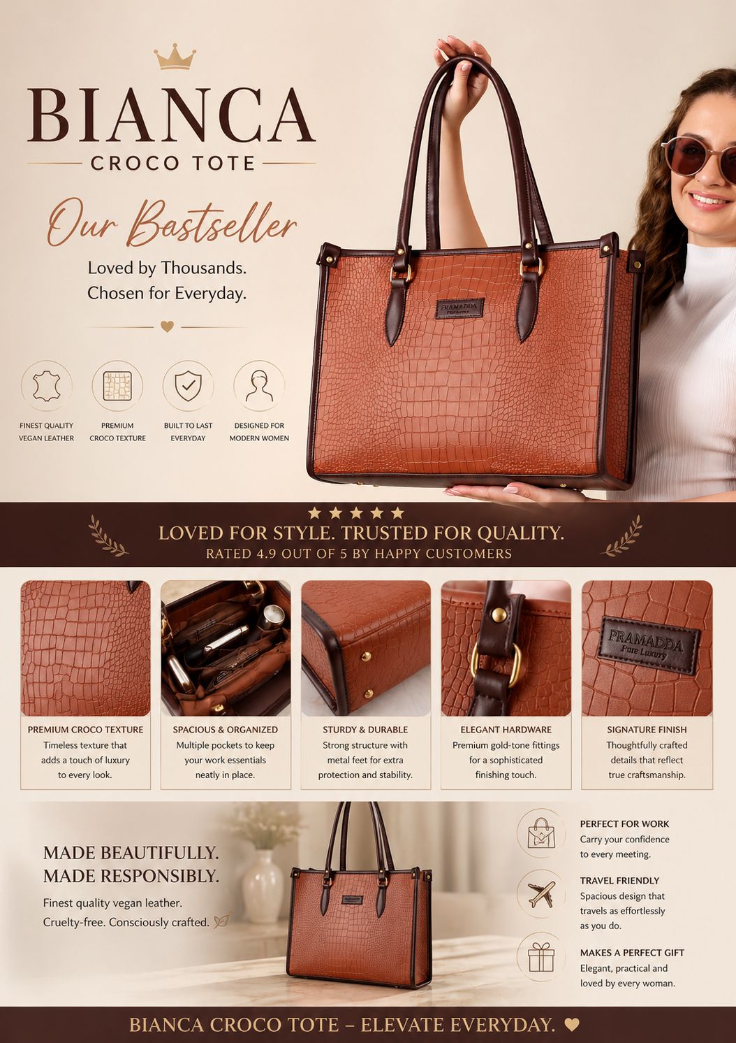 Bianca Croco Leather Tote Bag