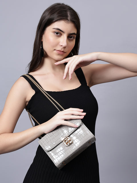 Grey Kelly Croco Sling Bag For Women