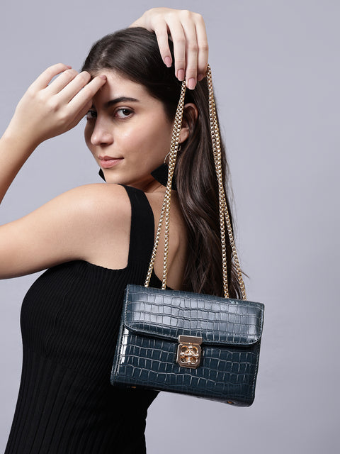 Turquise Green Kelly Croco Sling Bag For Women