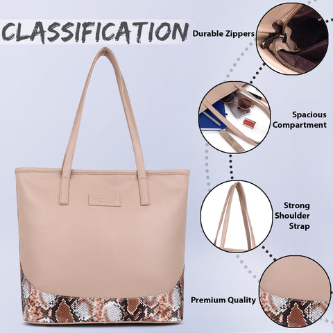Sophie Snake Print Tote Bag in Royal Beige