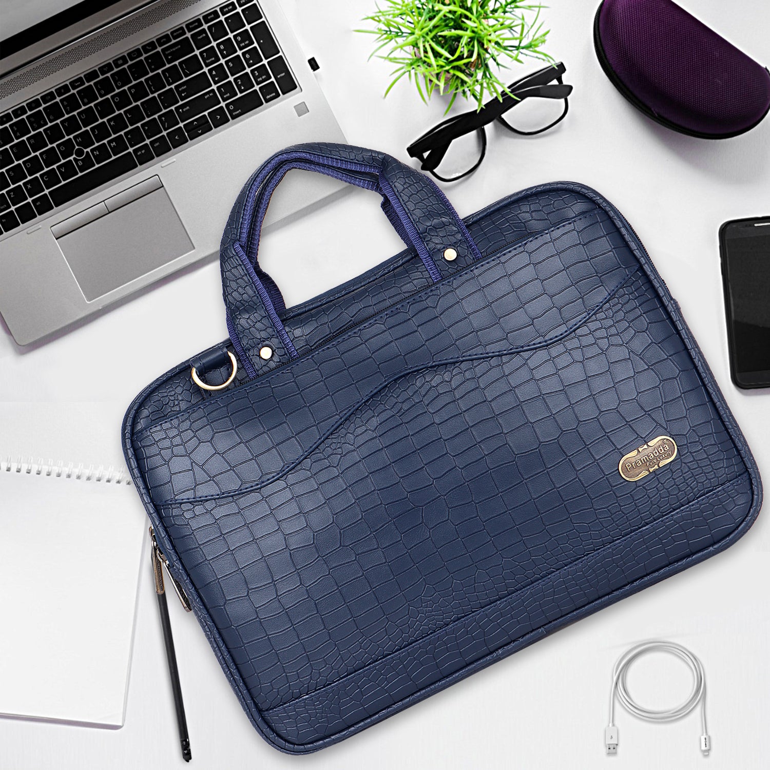 Midnight Blue Pablo Croco Laptop Messenger Bag.