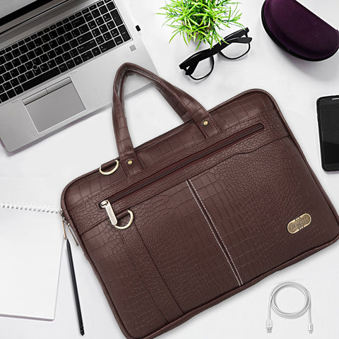 Mocha Brown Pearson Croco Office Messenger Bag