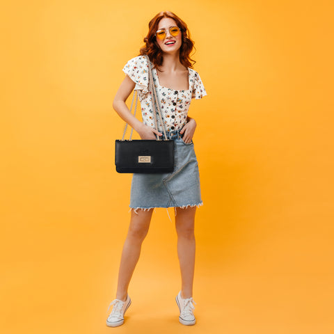 Elegant Black Ibiza Sling bag for women Side Shoulder Chain purse.