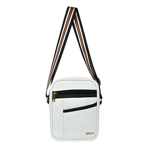 Stylish shamrock white Croco Leather 9 inch Crossbody sling Bag For Men