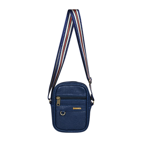 Stylish Elegant Blue Croco Leather 9 inch mini Crossbody bag for men