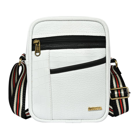 Stylish shamrock white Croco Leather 9 inch Crossbody sling Bag For Men