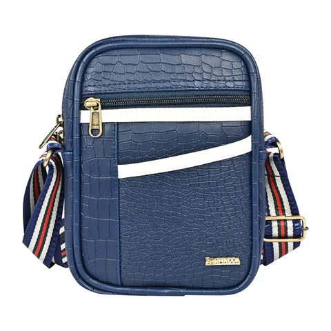 Stylish Elegant Blue Croco Leather 9 inch Crossbody sling Bag For Men