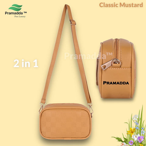 Classic Mustard Check Emboss Crossbody sling Cum waist bag for women