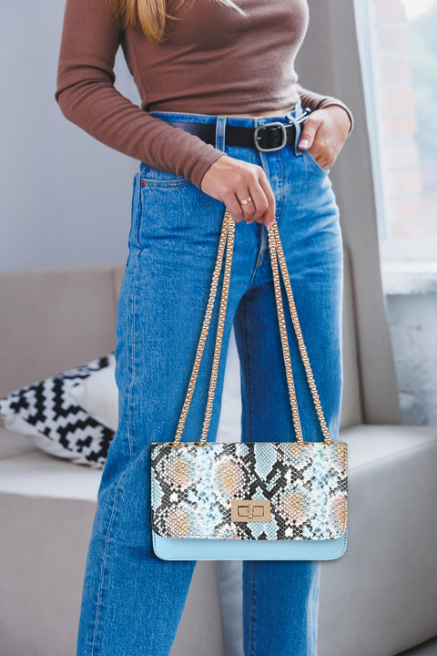 Elegant Blue Snake Sling for women side shoulder chain purse