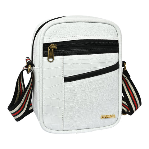 Stylish shamrock white Croco Leather 9 inch Crossbody sling Bag For Men