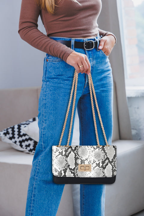 Classic Black Snake Sling for women side shoulder chain purse