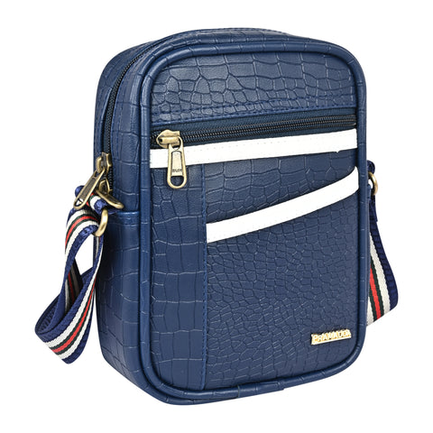 Stylish Elegant Blue Croco Leather 9 inch Crossbody sling Bag For Men