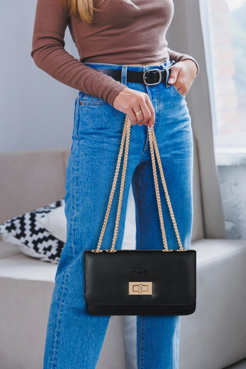 Elegant Black Ibiza Sling bag for women Side Shoulder Chain purse.