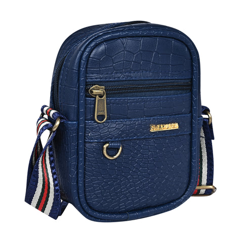 Stylish Elegant Blue Croco Leather 9 inch mini Crossbody bag for men