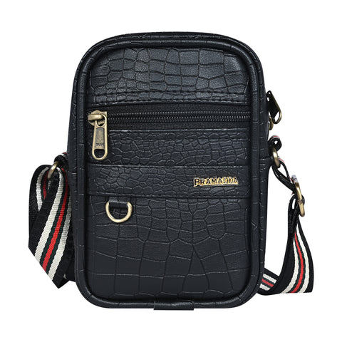Classic Black Croco Leather 9 inch Sling Bag For Men Chest Crossbody Side Bag Corporate gift item