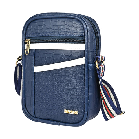 Stylish Elegant Blue Croco Leather 9 inch Crossbody sling Bag For Men