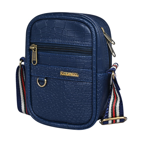 Stylish Elegant Blue Croco Leather 9 inch mini Crossbody bag for men