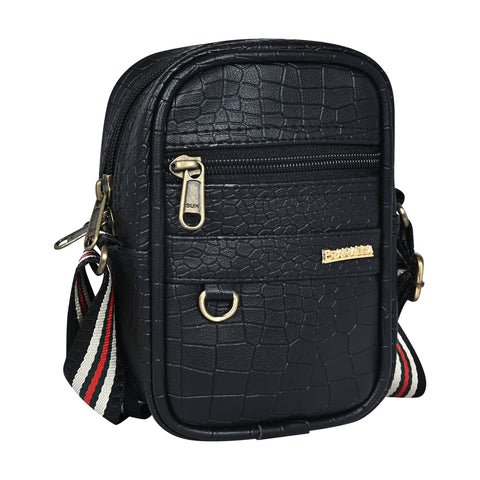Classic Black Croco Leather 9 inch Sling Bag For Men Chest Crossbody Side Bag Corporate gift item