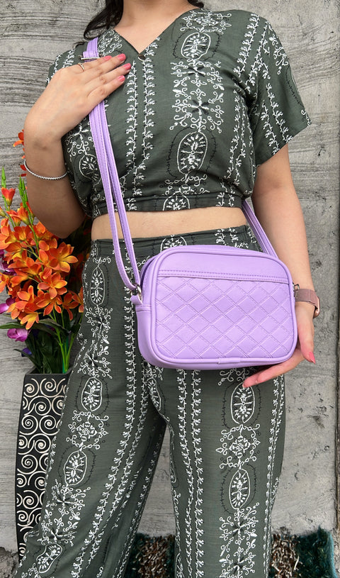 Gorgeous Lilac Check Emboss crossbody Sling bag for women