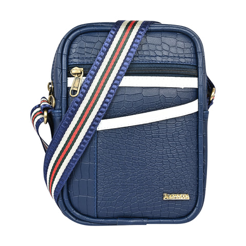 Stylish Elegant Blue Croco Leather 9 inch Crossbody sling Bag For Men