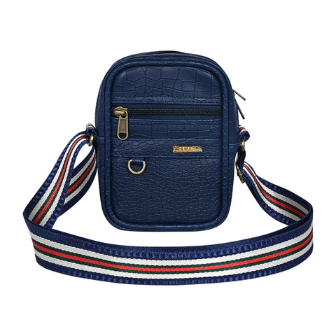 Stylish Elegant Blue Croco Leather 9 inch mini Crossbody bag for men