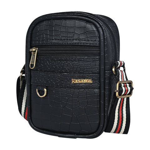 Classic Black Croco Leather 9 inch Sling Bag For Men Chest Crossbody Side Bag Corporate gift item