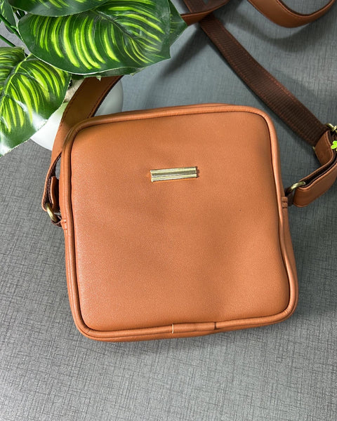 Royal Tan Square Mobile Sling for men and women side Crossbody bag