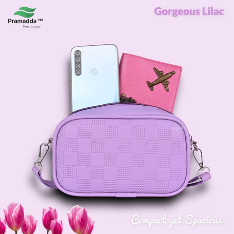Gorgeous Lilac Check Emboss Crossbody Sling Cum waist bag for Women.