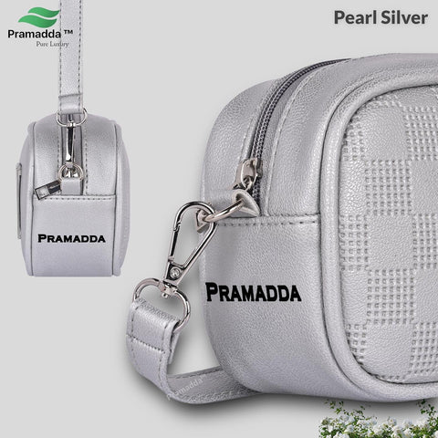 Classic Silver Check Emboss Crossbody sling cum waist bag for women