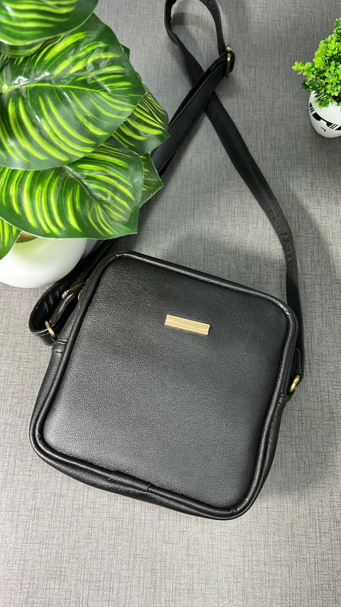 Classic Black Square Mobile Sling for men and women side Crossbody bag