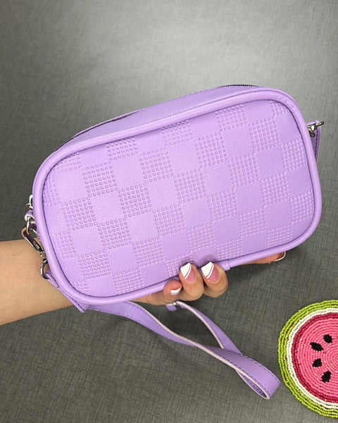 Gorgeous Lilac Check Emboss Crossbody Sling Cum waist bag for Women.