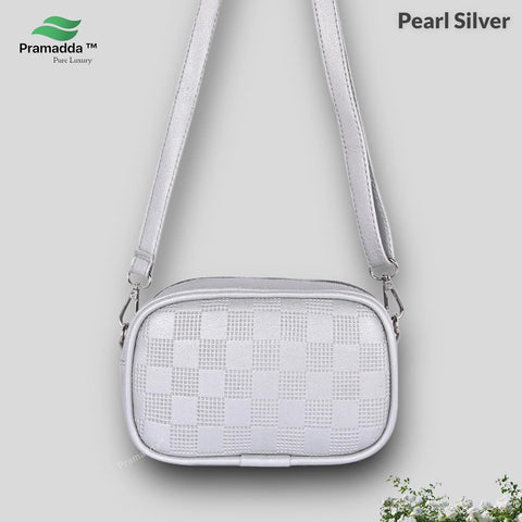 Classic Silver Check Emboss Crossbody sling cum waist bag for women