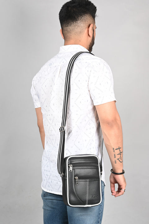 Pramadda Pure Luxury Paris Vegan Leather Sling Bag For Men Women | Side Crossbody Travel Bag | Top Grain Vegan Leather Supreme Quality Tourister Bag. ( Classic Black )